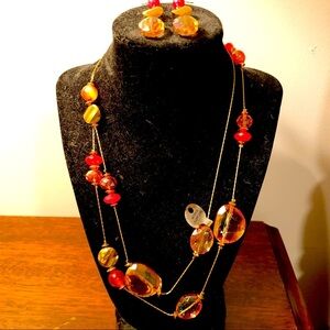 NWT Shop Style Coral/ Gold Necklace and Earring set